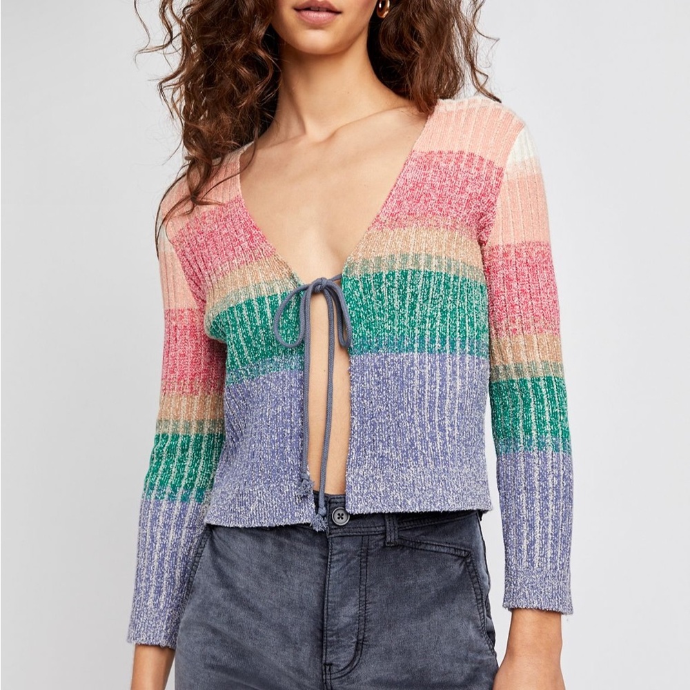 NWOT Free People Trouble Maker Cardi - Rainbow Combo - Size Small